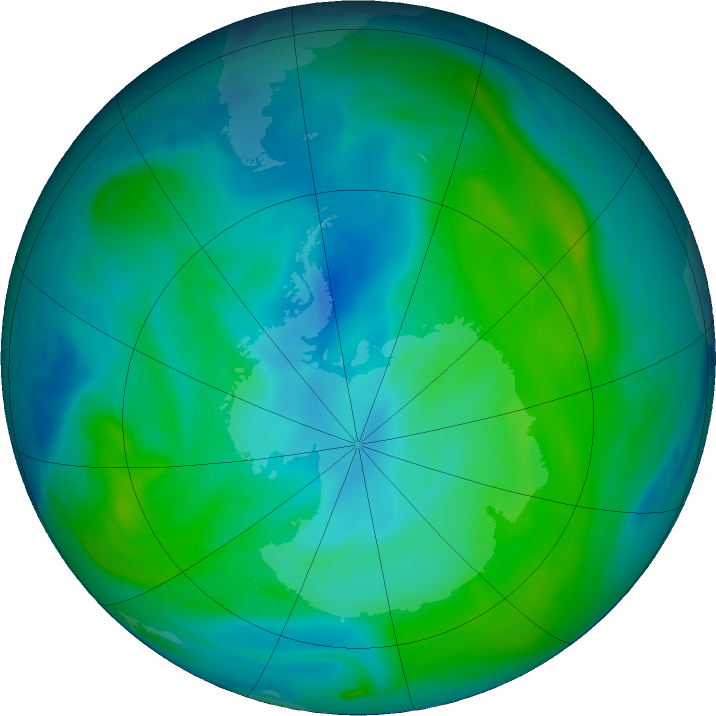 Antarctic ozone map for 10 February 2020